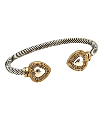 24/7 Wear Two Tone Cable Cuff with Heart End Caps