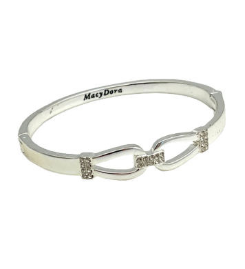 24/7 Wear Silver Stainless Steel Bangle with Crystals Double Loops and Clasp