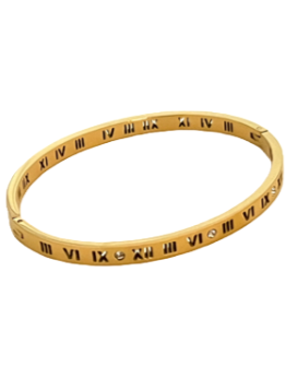 24/7 Wear Gold and Crystal Stainless Steel Roman Numeral Bangle with Clasp