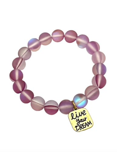 Purple Aurora Borealis Bracelet with Gold Tag 'Live Your Dream'