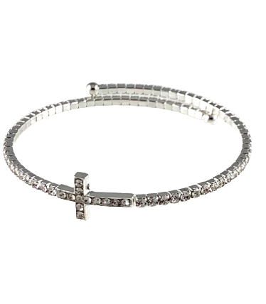 Silver Wrap Cross Bracelet with Crystals