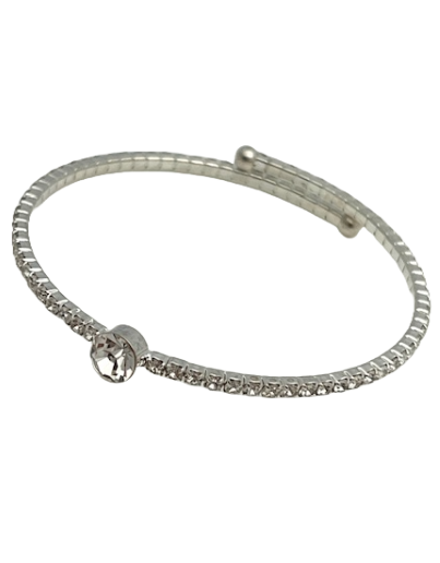 Silver Wrap Bracelet with Crystals and Large Center Crystal