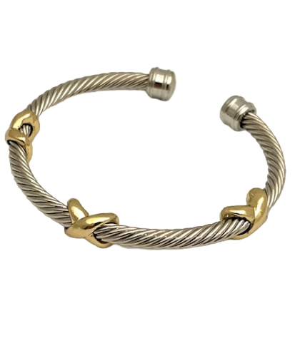 24/7 Wear Two Tone Cable Cuff with Xs