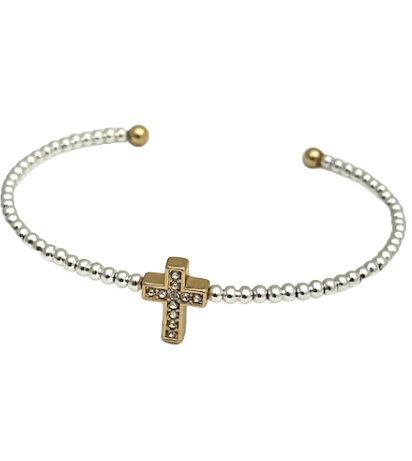 24/7 Wear Two Tone Cuff with Crystal Cross