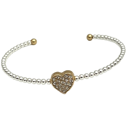 24/7 Wear Two Tone Cuff with Crystal Heart