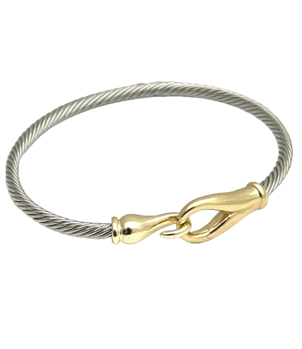 24/7 Wear Two Tone Cable Bangle with Hook Lock