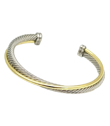 24/7 Wear Two Tone Cable and Wire Twist cuff bracelet