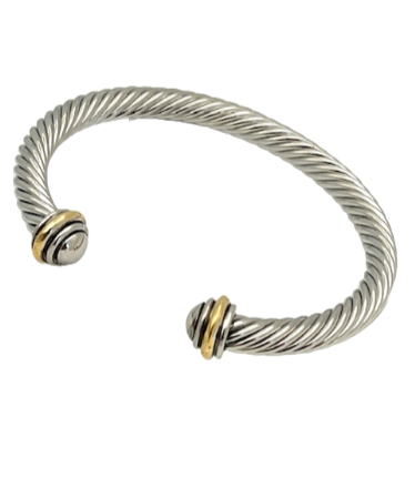 24/7 Wear Two Tone Cable cuff bracelet with end caps