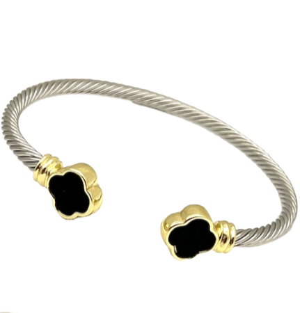 24/7 Wear Two Tone Cable bracelet with Black Clover end caps