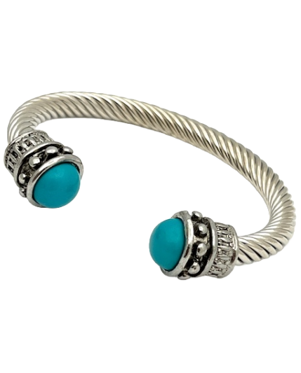 Silver Cable cuff bracelet with Turquoise end caps