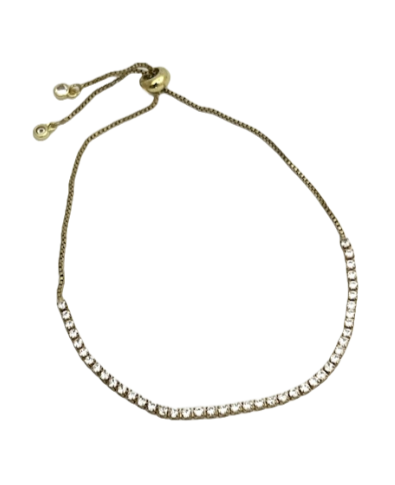 24/7 Wear Gold with Small Clear Crystals Tennis Slider Bracelet