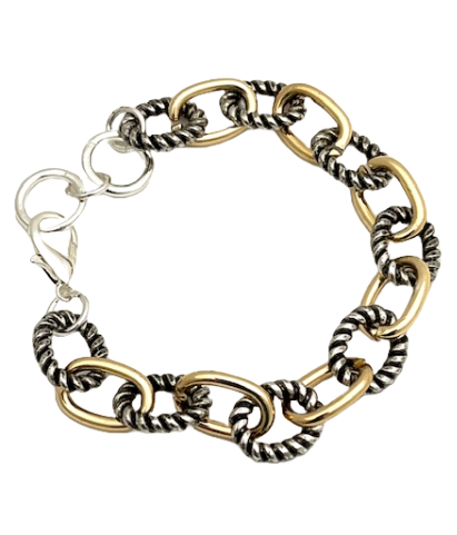 Two Tone Rope and Plain Link Chain with Lobster Clasp Bracelet