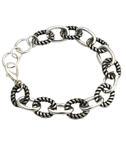 Silver Rope and Plain Link Chain with Lobster Clasp Bracelet