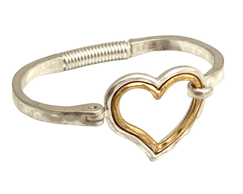 Silver Two Tone Heart Hinge Bracelet