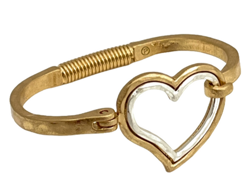 Gold Two Tone Heart Hinge Bracelet