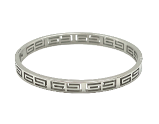24/7 Wear Silver Greek Border Stainless Steel Bangle with Clasp