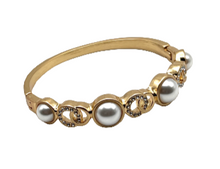 24/7 Wear Vintage Gold Bangle with Inlaid Crystals or Pearls