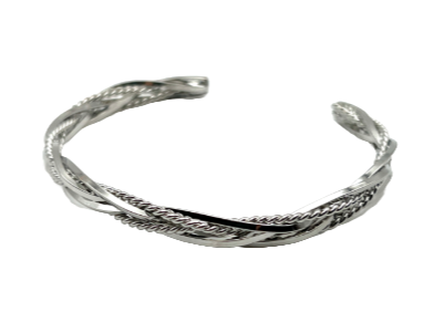 Silver Braided cuff bracelet - Smooth and twisted wire