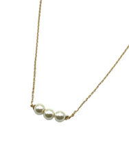 Triple Pearl Pendant Necklace with Cable Chain - Gold or Silver