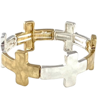 Two Tone Hammered Cross Stretch Eternity Bracelet with gift packaging