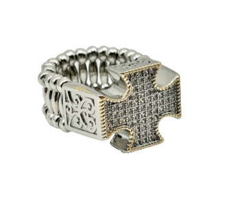 Silver Cross Stretch Ring with Filigree designs