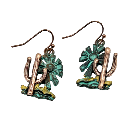 Patina Cactus Flower Earrings