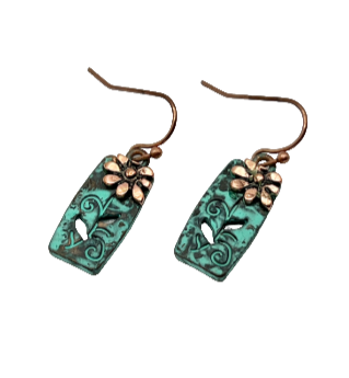 Patina Copper Flower Earrings