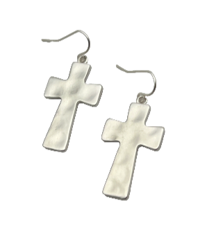 Silver Hammered Cross Earrings