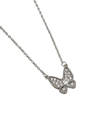 Silver or Gold Crystal Butterfly Pendant Stainless Steel Necklace with 16