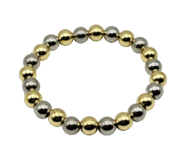Two Tone Stainless Steel Ball Bead Stretch Bracelet - 6 and 8 MM bead sizes
