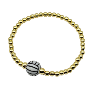 Gold or Silver Soccer Ball Charm Stainless Steel Ball Bead Stretch Bracelet - 4MM Bead Size