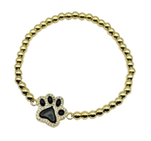 Dog Paw Charm Stainless Steel Ball Bead Stretch Bracelet - 4MM Bead Size Gold and Silver
