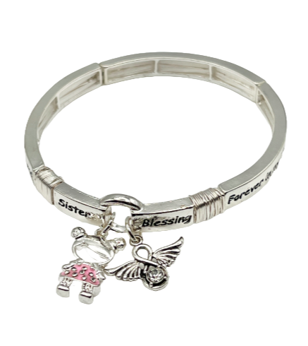 Sister's Blessing Silver Stretch Inspirational Angel Charm bracelet