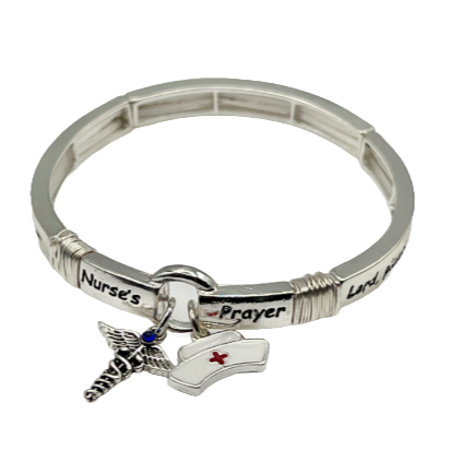 Nurse's Prayer Silver Stretch Inspirational Charm bracelet