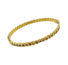 24/7 Wear Scalloped Gold and Crystal Stainless Steel Roman Numeral Bangle with Clasp - 2 Widths available