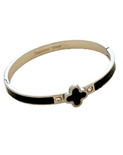 24/7 Wear Stainless Steel Gold or Silver Clover Bangle with Crystals and Clasp - 6 Colors