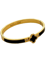 24/7 Wear Stainless Steel Gold or Silver Clover Bangle with Crystals and Clasp - 6 Colors