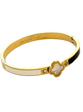 24/7 Wear Stainless Steel Gold or Silver Clover Bangle with Crystals and Clasp - 6 Colors