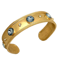 Gold Cuff with Inlaid Crystal or Pearl Stones - 6 Colors