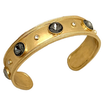 Gold Cuff with Inlaid Crystal or Pearl Stones - 6 Colors