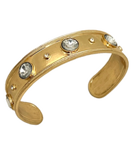 Gold Cuff with Inlaid Crystal or Pearl Stones - 6 Colors