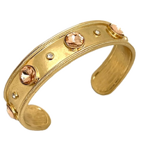 Gold Cuff with Inlaid Crystal or Pearl Stones - 6 Colors