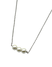 Triple Pearl Pendant Necklace with Cable Chain - Gold or Silver
