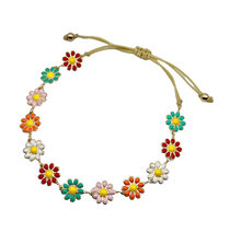 Flower Enamel and Metal Beads Adjustable Bracelet - 3 Colors