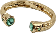 24/7 Wear Vintage Gold Hinged Cuff with Inlaid Crystal or Pearl End Caps - 6 Colors