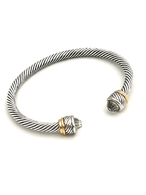 24/7 Wear Two Tone Cable Cuff with Crystal End Caps