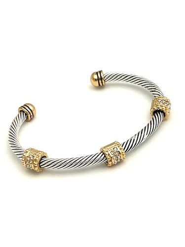 24/7 Wear Two Tone Cable Cuff with Crystal Accents