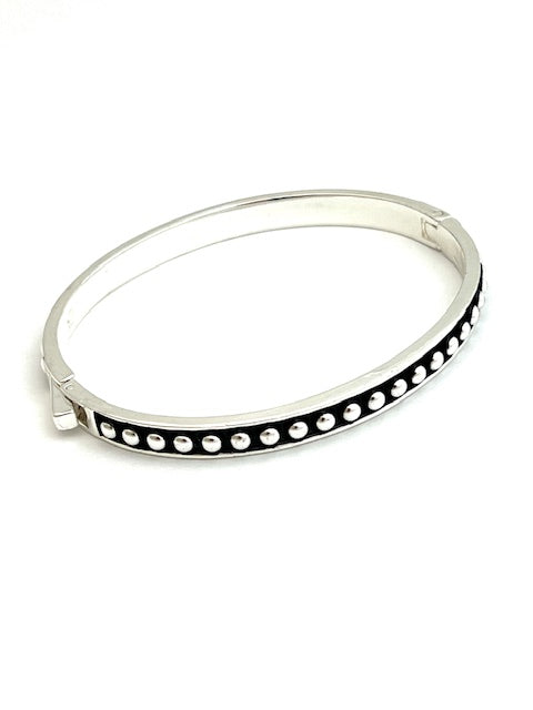 24/7 Wear Silver Beaded Stainless Steel Bangle with Clasp