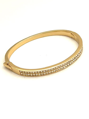 24/7 Wear Gold Double Row of Crystals Bangle with Clasp