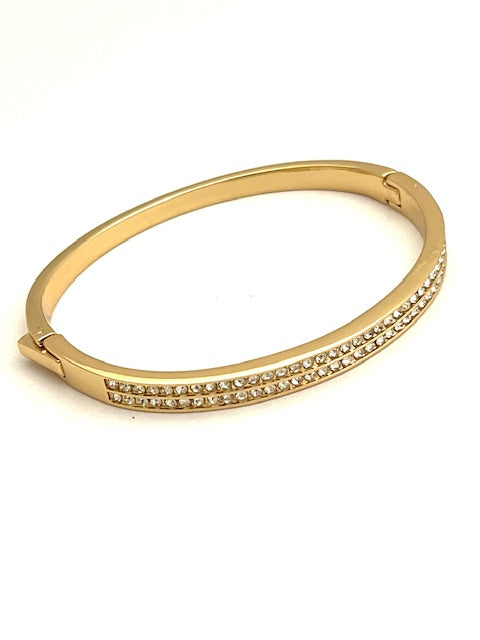 24/7 Wear Gold Double Row of Crystals Bangle with Clasp